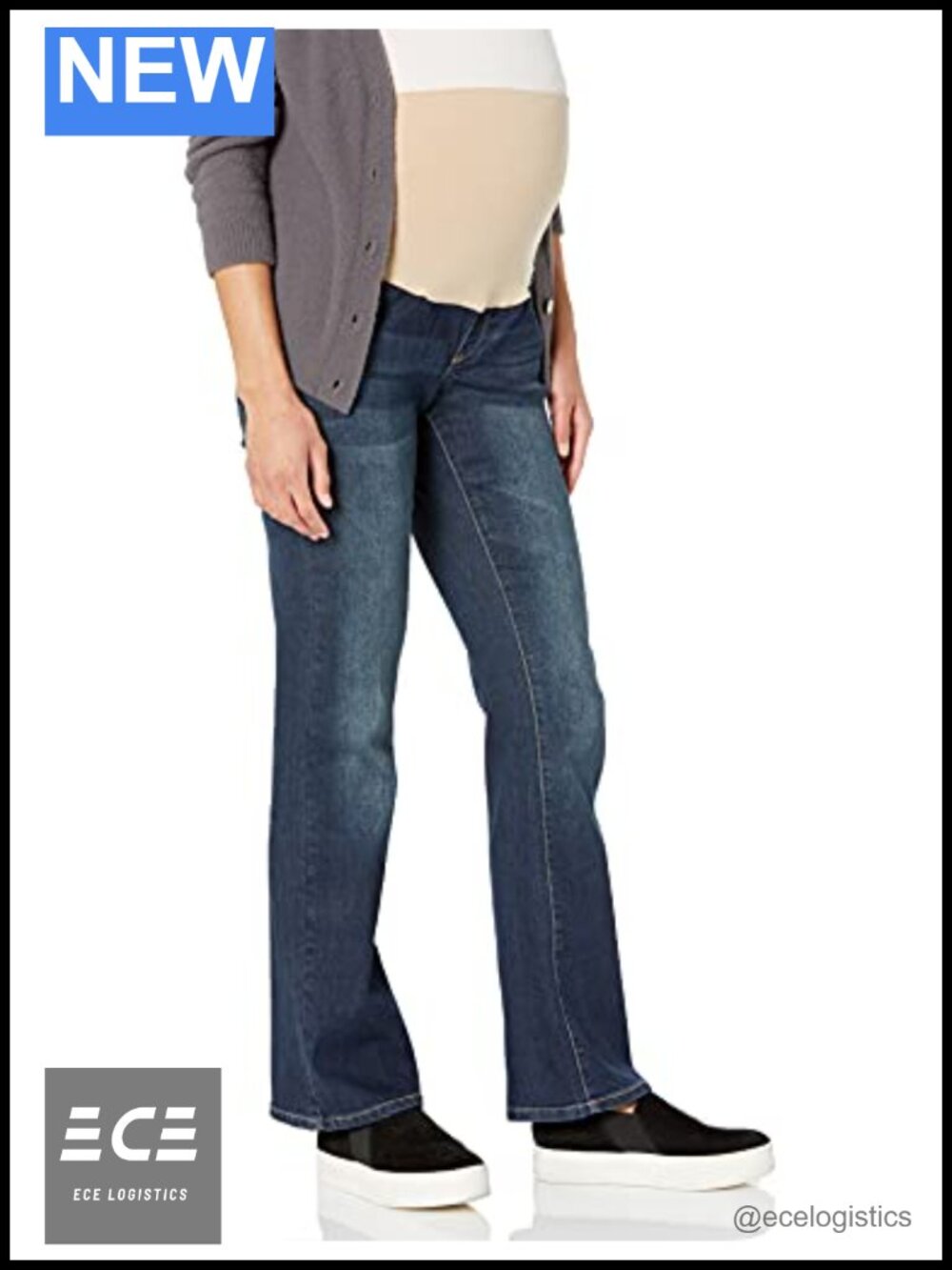 Maternity Bootcut Denim Jeans High Rise Pull On Belly Band